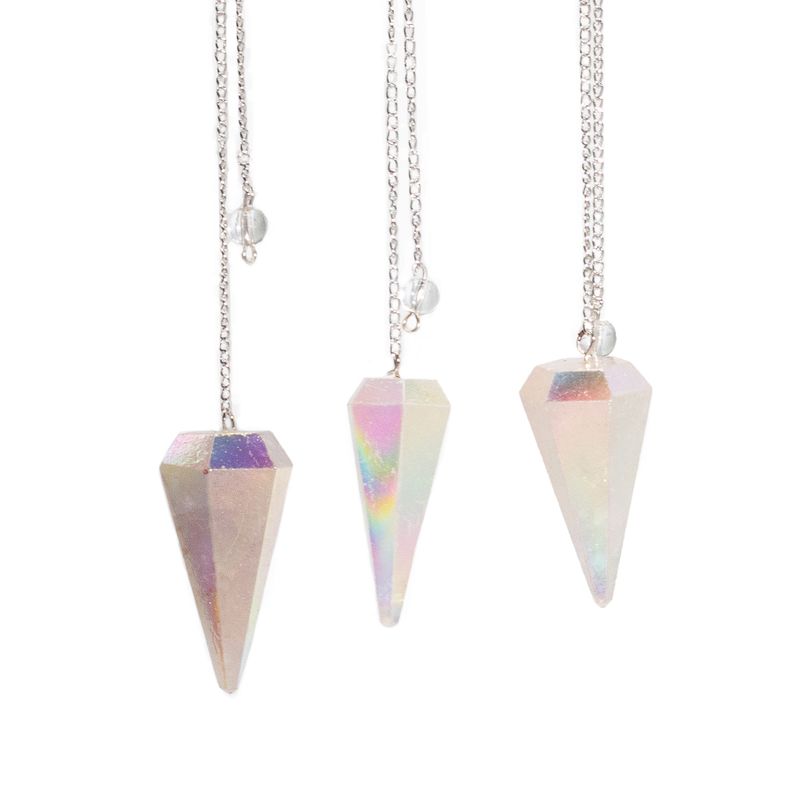Pendule à Six Faces – Cristal d’Aurore Blanc Angélique – 4 cm