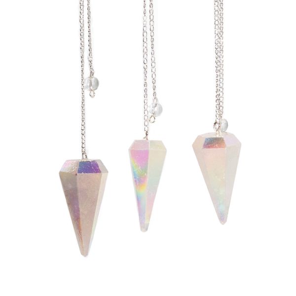 Pendule à Six Faces – Cristal d’Aurore Blanc Angélique – 4 cm
