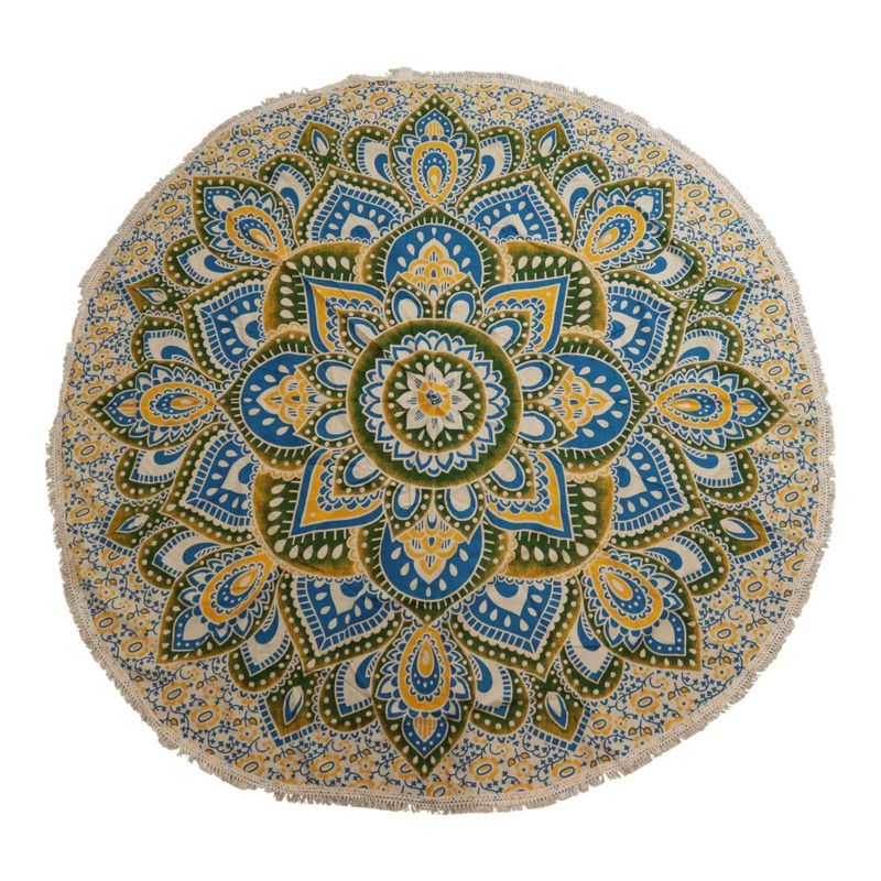 Grande tenture ronde mandala (180 cm) – Jaune & Bleu