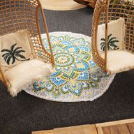 Grande tenture ronde mandala (180 cm) – Jaune & Bleu
