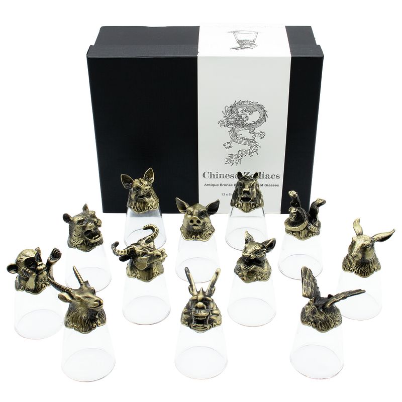 Verres à shot (25 ml) – Créatures du Zodiaque Chinois – Bronze Antique