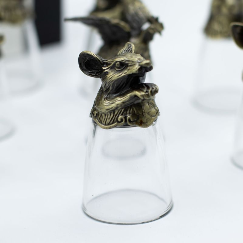 Verres à shot (25 ml) – Créatures du Zodiaque Chinois – Bronze Antique