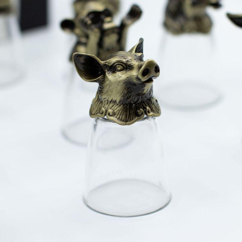 Verres à shot (25 ml) – Créatures du Zodiaque Chinois – Bronze Antique