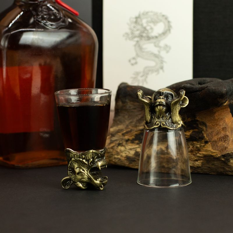 Verres à shot (25 ml) – Créatures du Zodiaque Chinois – Bronze Antique