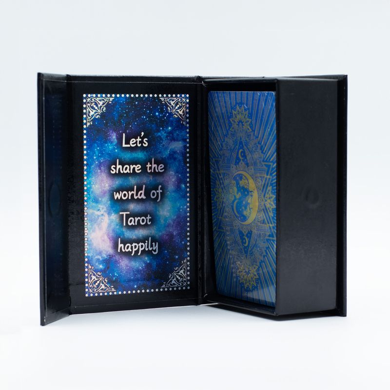 Tarot feuille métallisée bleue – Visage de lune – avec livret