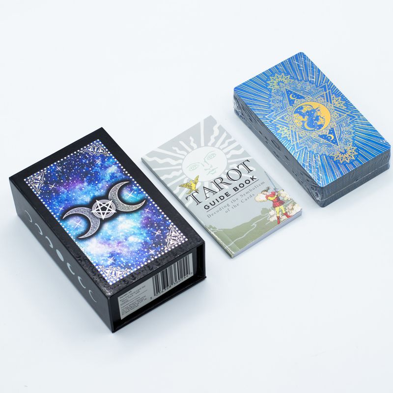 Tarot feuille métallisée bleue – Visage de lune – avec livret