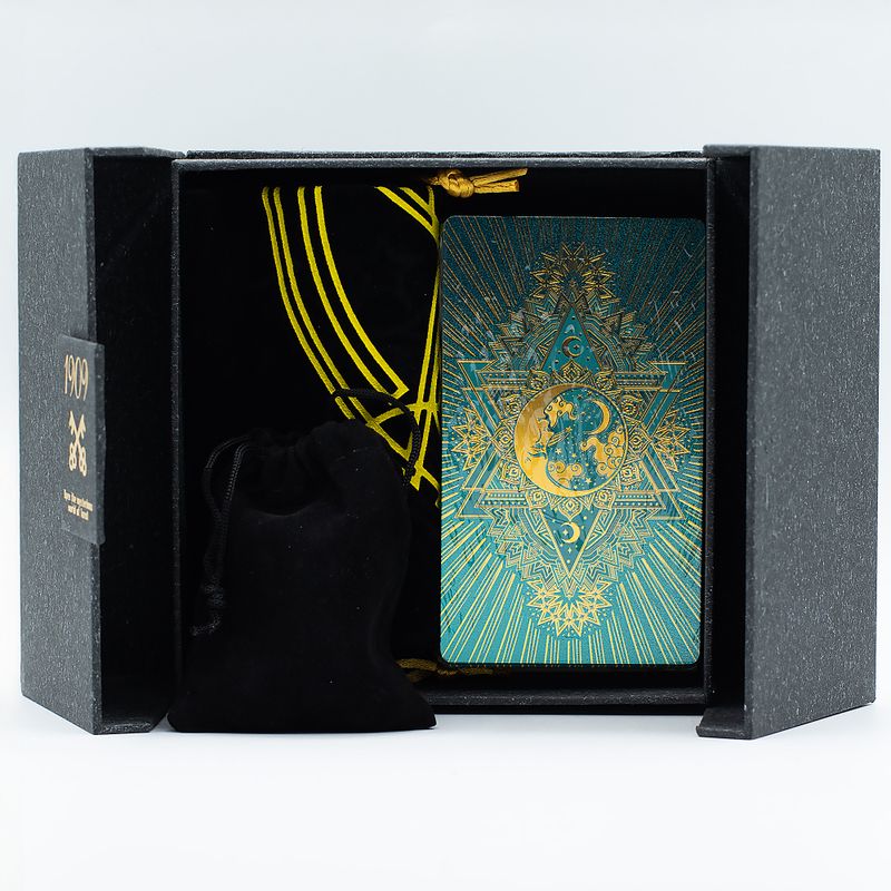 Coffret tarot feuille métallisée or & turquoise – avec livret