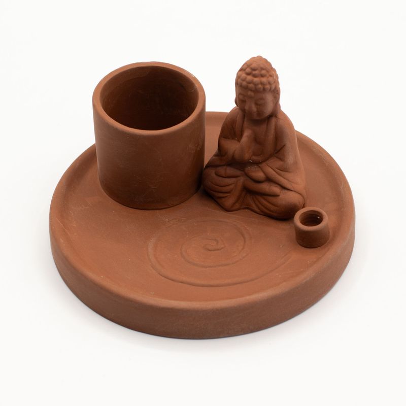 Brûleur d’encens Bouddha multifonction – Style terre cuite naturelle