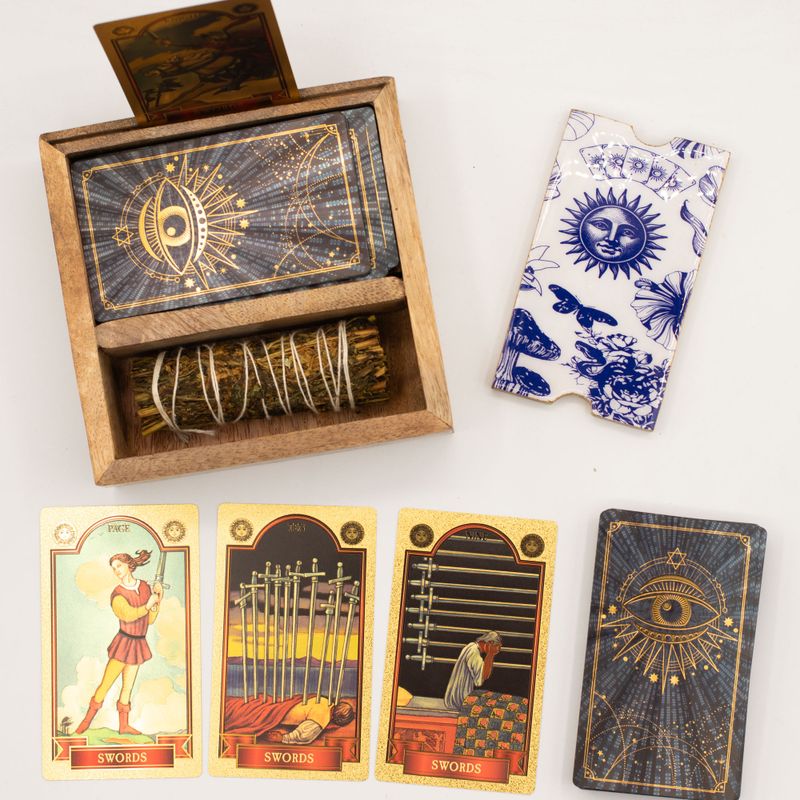 Boîte de tarot à deux compartiments avec porte-cartes