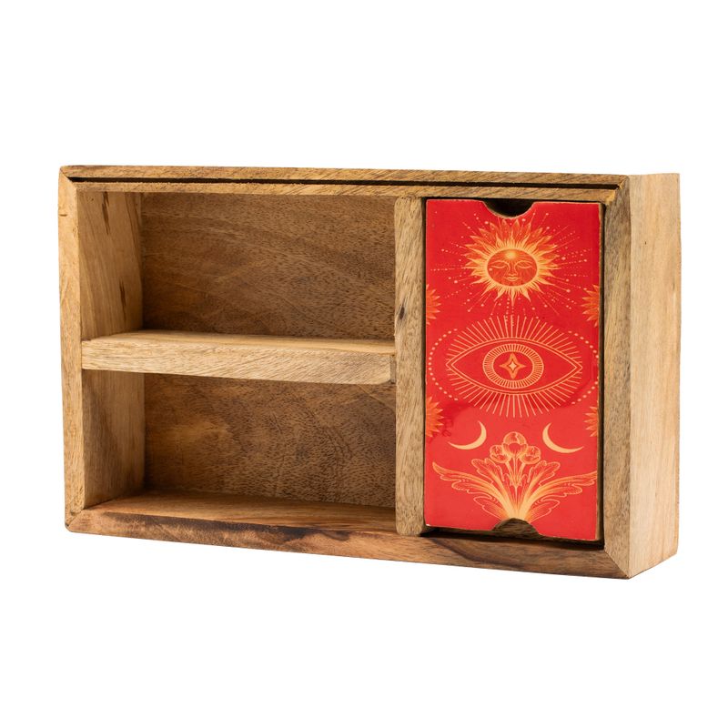 Boîte de tarot à trois compartiments avec porte-cartes