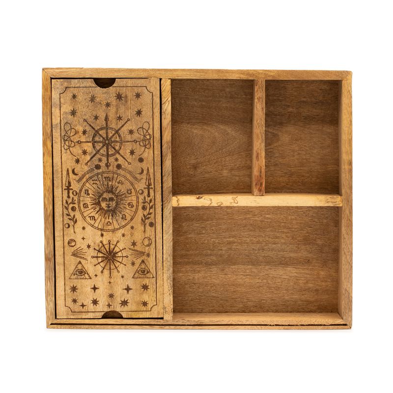 Boîte de tarot à quatre compartiments avec porte-cartes
