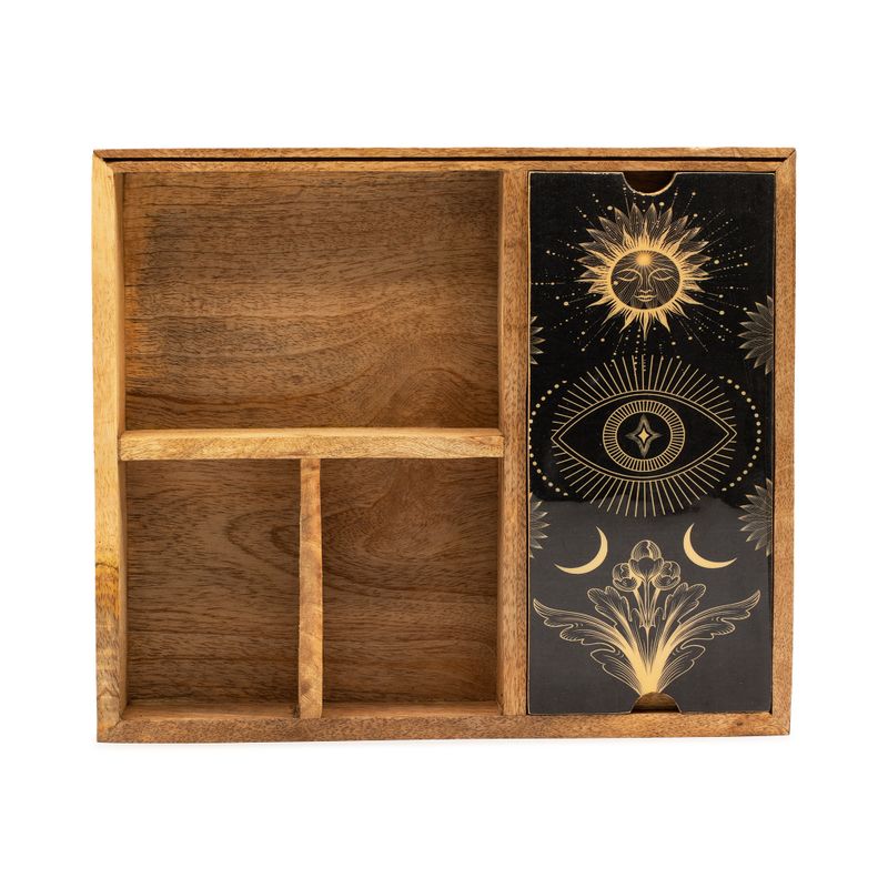 Boîte de tarot à quatre compartiments avec porte-cartes