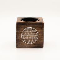 Brûleur d’huile carré en bois de manguier - Fleur de vie