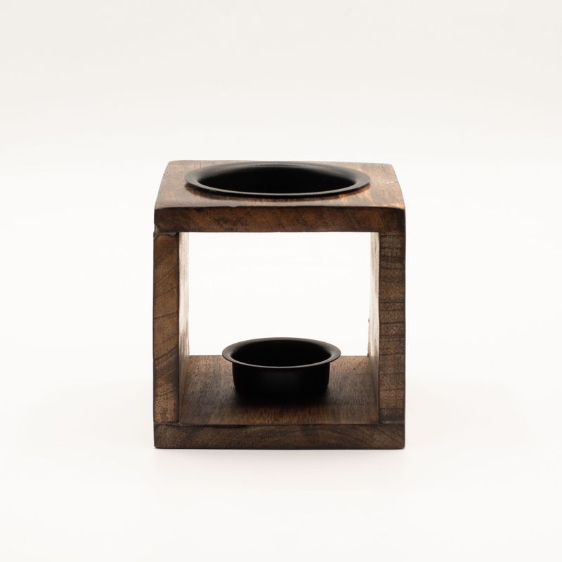 Brûleur d’huile carré en bois de manguier - Fleur de vie