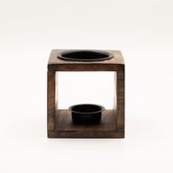 Brûleur d’huile carré en bois de manguier - Fleur de vie