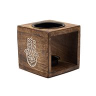 Brûleur d’huile carré en bois de manguier - Hamsa