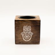 Brûleur d’huile carré en bois de manguier - Hamsa