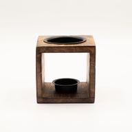 Brûleur d’huile carré en bois de manguier - Hamsa