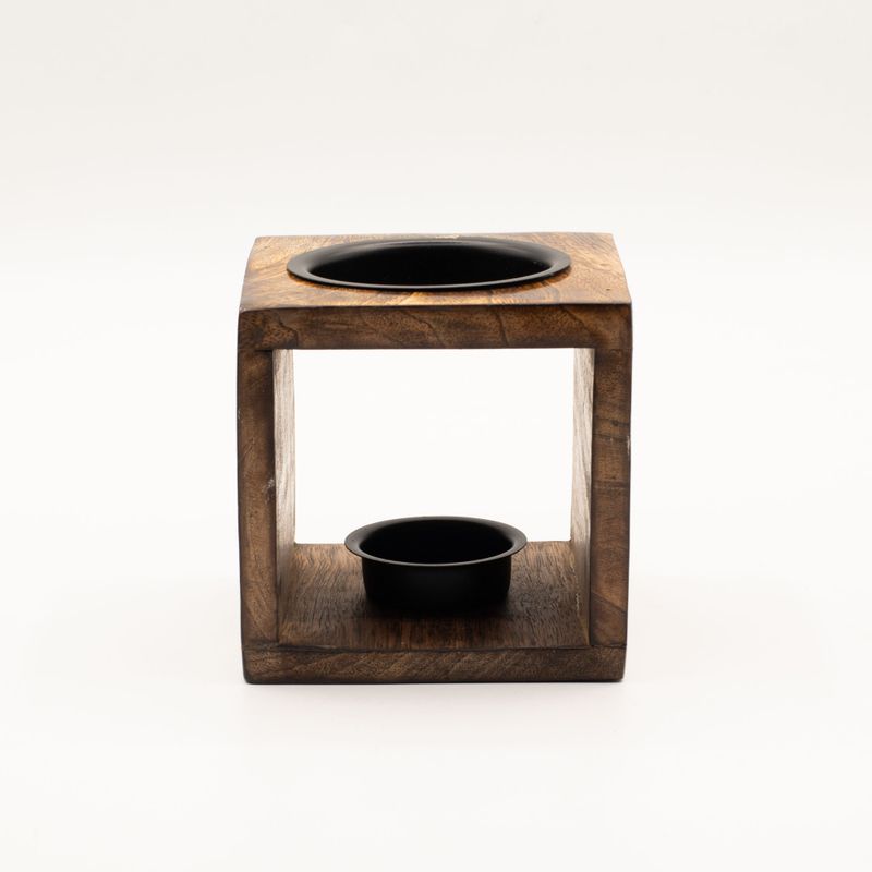 Brûleur d’huile carré en bois de manguier - Hamsa