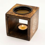 Brûleur d’huile carré en bois de manguier - Hamsa