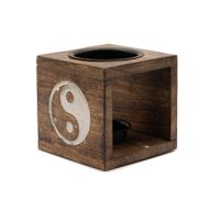 Brûleur d’huile carré en bois de manguier - Yin Yang