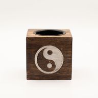 Brûleur d’huile carré en bois de manguier - Yin Yang