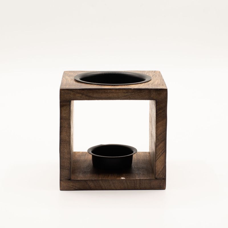 Brûleur d’huile carré en bois de manguier - Yin Yang