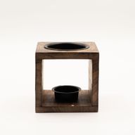 Brûleur d’huile carré en bois de manguier - Yin Yang