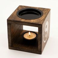 Brûleur d’huile carré en bois de manguier - Yin Yang