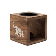 Brûleur d’huile carré en bois de manguier - Éléphant