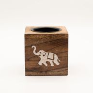 Brûleur d’huile carré en bois de manguier - Éléphant