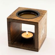 Brûleur d’huile carré en bois de manguier - Éléphant