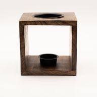 Grand brûleur d’huile carré en bois de manguier - Visage de Bouddha