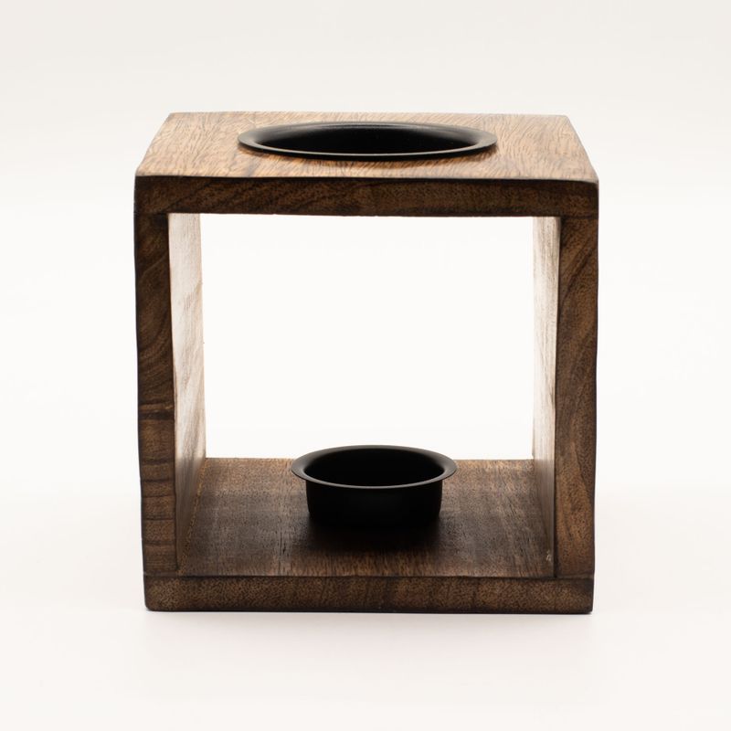 Grand brûleur d’huile carré en bois de manguier - Pentagone