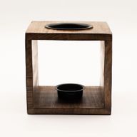 Grand brûleur d’huile carré en bois de manguier - Pentagone