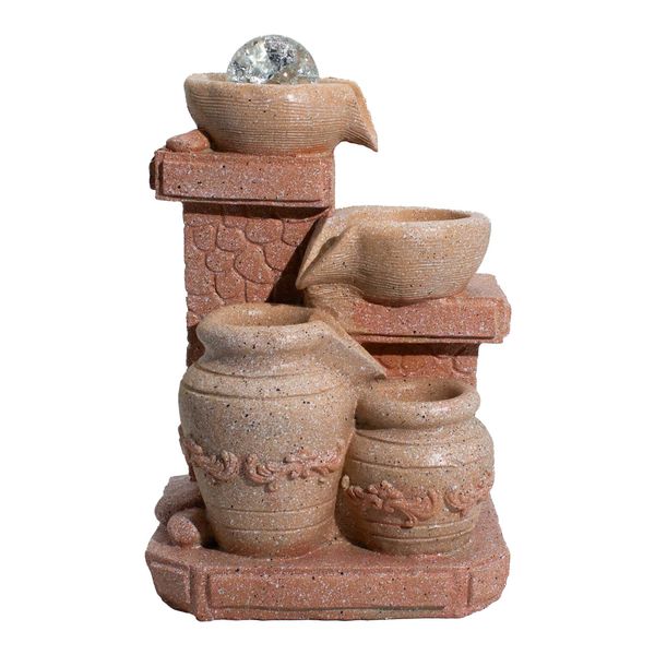 Fontaine de table – Pots en cascade, style méditerranéen (19×14×27 cm)