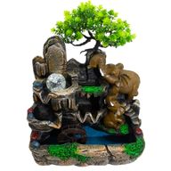 Fontaine de table – Éléphants amoureux, lumière & boule de cristal (30×20×35 cm)