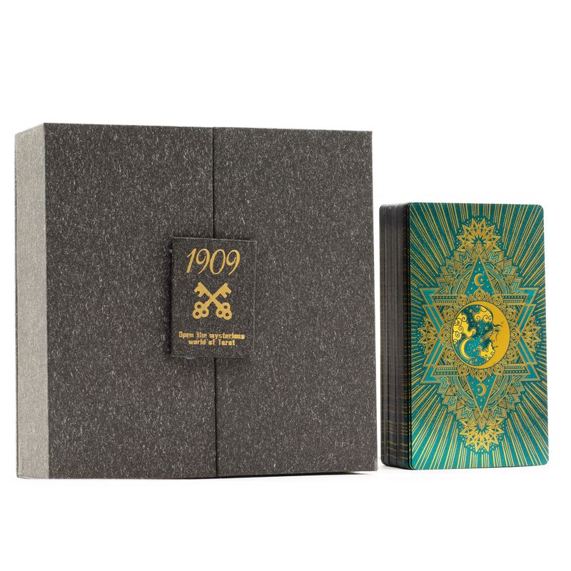 Coffret tarot feuille métallisée or & turquoise – avec livret