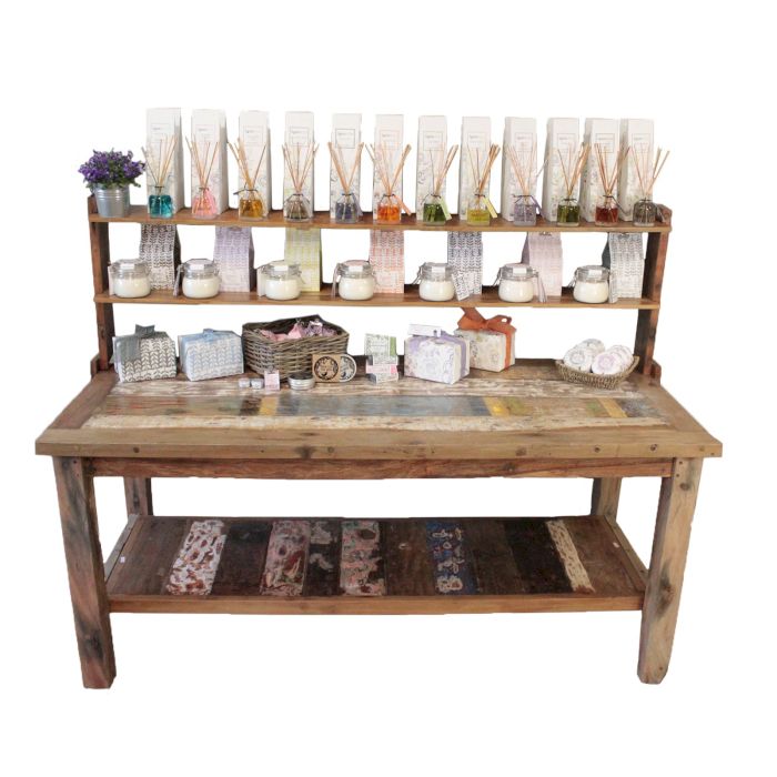 Table en Bois Recyclé avec étagères - 220cmx77cm