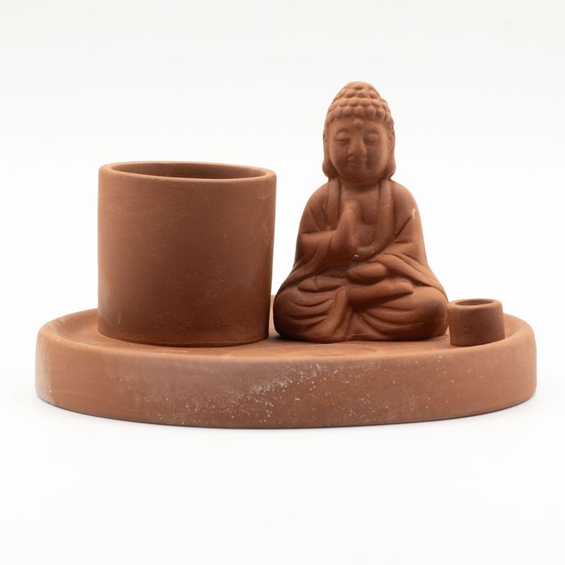 Brûleur d’encens Bouddha multifonction – Style terre cuite naturelle