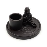 Brûleur d’encens Bouddha multifonction – Céramique noire mate
