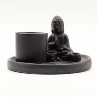 Brûleur d’encens Bouddha multifonction – Céramique noire mate