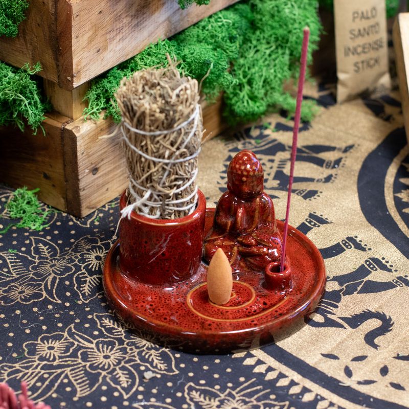 Brûleur d’encens Bouddha multifonction – Céramique rouge doux