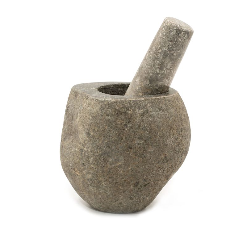 Moyen Pilon & Mortier Décoratif – Pierre de Rivière (env. 12x8 cm)
