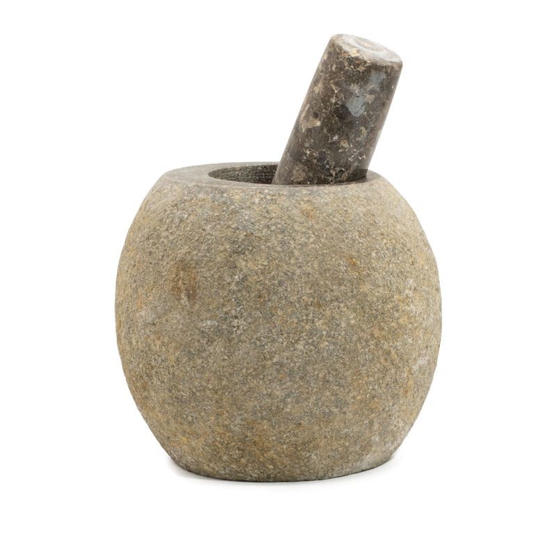 Grand Pilon & Mortier Décoratif – Pierre de Rivière (env. 15x12 cm)