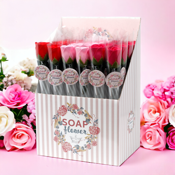 Fleurs de Savon Individuelles en Présentoir