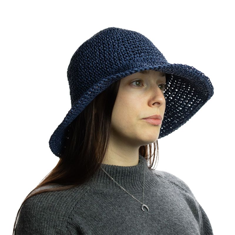 Chapeau de soleil en paille souple – Bleu marine
