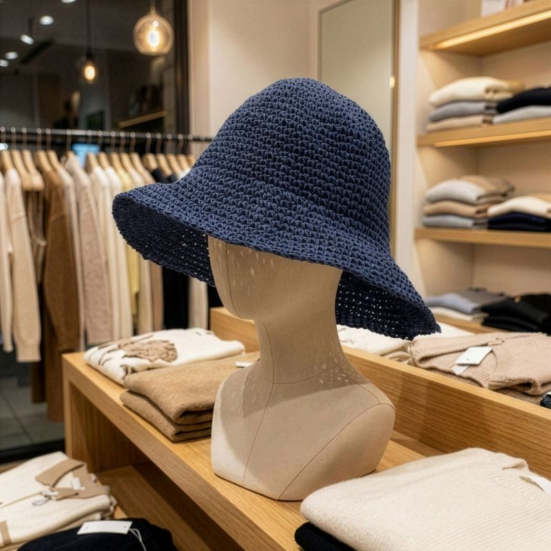 Chapeau de soleil en paille souple – Bleu marine