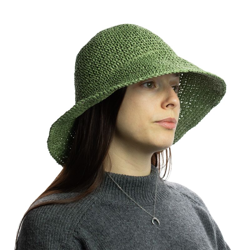 Nomad Sari chapeau de soleil en paille souple - vert mousse