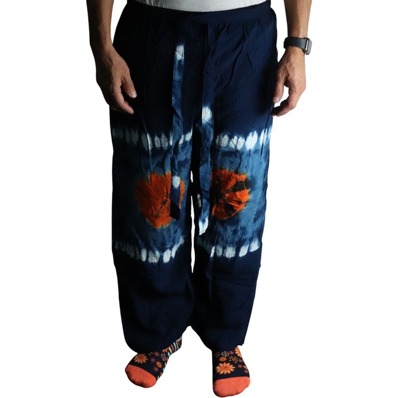 Pantalon lounge style japonais - M - Bleu, Sarcelle / Orange